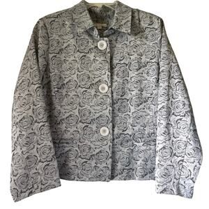 Erin London Gray Brocade Blazer Womens Size XL Button Artsy Event Texture Floral